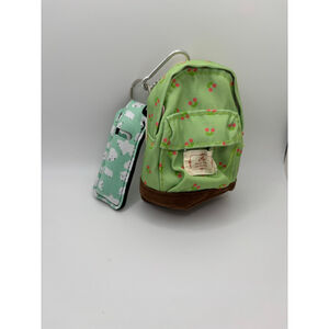 Green Floral Mini Backpack Keychain and Lipstick Holder
